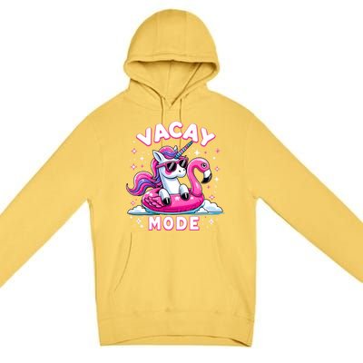 Cute Unicorn Vacay Mode Funny Family Vacation Flamingo Gift Premium Pullover Hoodie