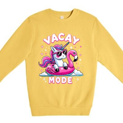 Cute Unicorn Vacay Mode Funny Family Vacation Flamingo Gift Premium Crewneck Sweatshirt