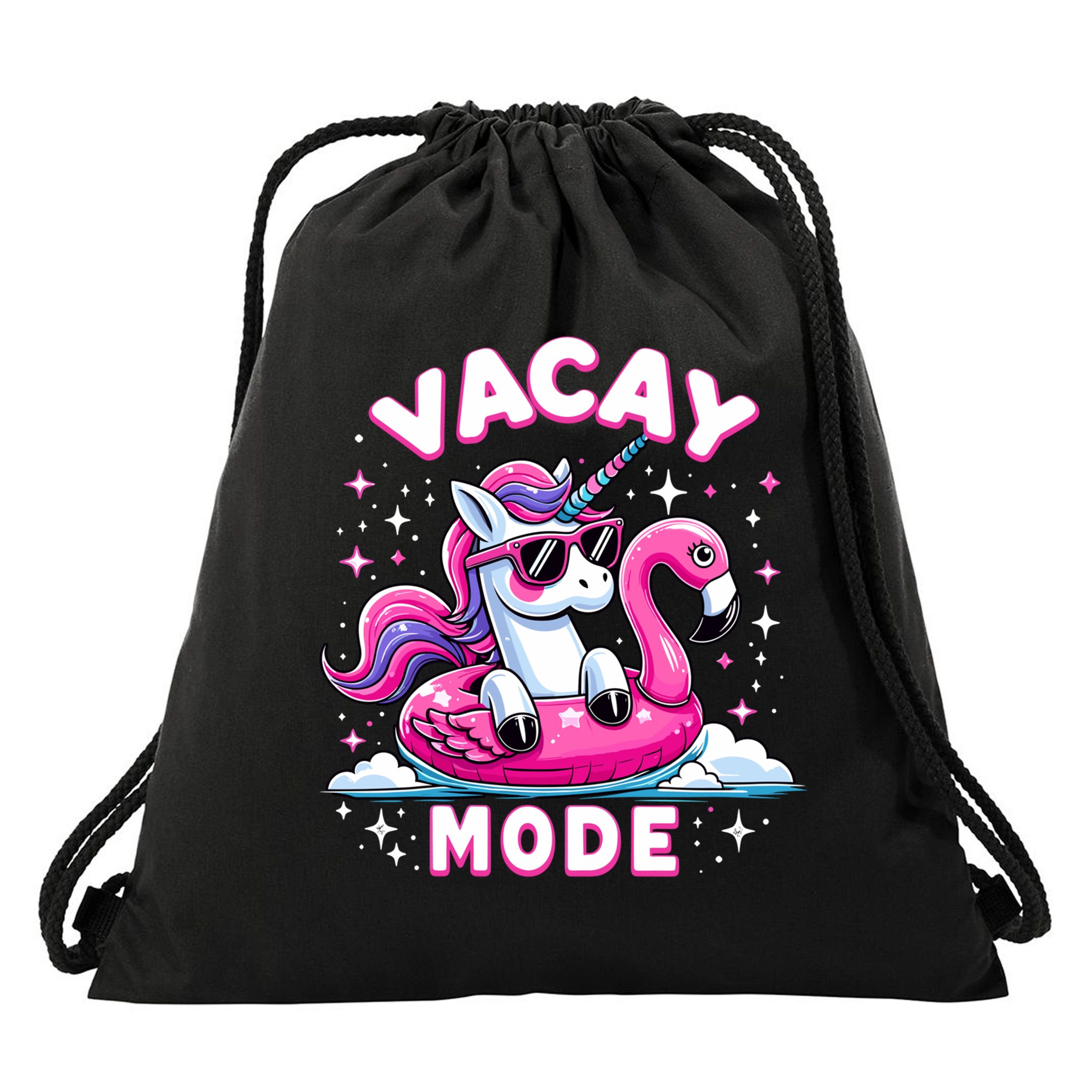 Cute Unicorn Vacay Mode Funny Family Vacation Flamingo Gift Drawstring Bag