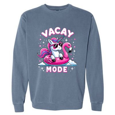 Cute Unicorn Vacay Mode Funny Family Vacation Flamingo Gift Garment-Dyed Sweatshirt