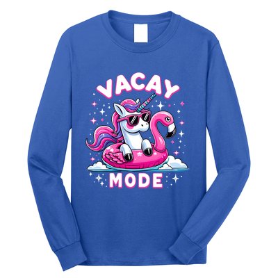 Cute Unicorn Vacay Mode Funny Family Vacation Flamingo Gift Long Sleeve Shirt