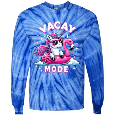 Cute Unicorn Vacay Mode Funny Family Vacation Flamingo Gift Tie-Dye Long Sleeve Shirt