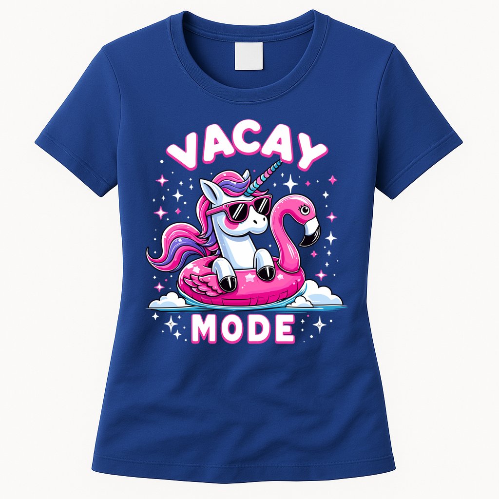 Cute Unicorn Vacay Mode Funny Family Vacation Flamingo Gift Womens T-Shirt