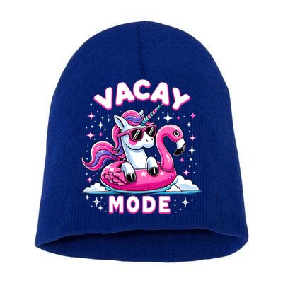 Cute Unicorn Vacay Mode Funny Family Vacation Flamingo Gift Short Acrylic Beanie