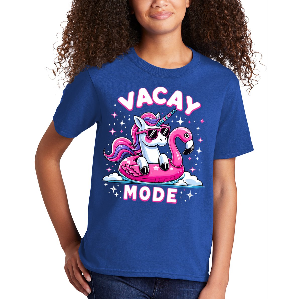 Cute Unicorn Vacay Mode Funny Family Vacation Flamingo Gift Kids T-Shirt