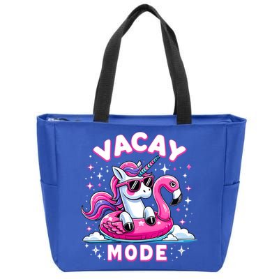 Cute Unicorn Vacay Mode Funny Family Vacation Flamingo Gift Zip Tote Bag