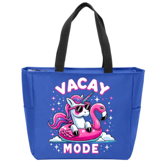 Cute Unicorn Vacay Mode Funny Family Vacation Flamingo Gift Zip Tote Bag