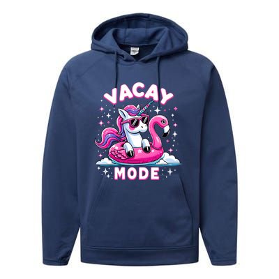 Cute Unicorn Vacay Mode Funny Family Vacation Flamingo Gift Performance Fleece Hoodie