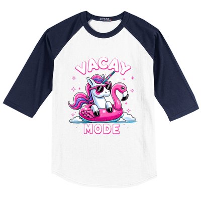 Cute Unicorn Vacay Mode Funny Family Vacation Flamingo Gift Baseball Sleeve Shirt