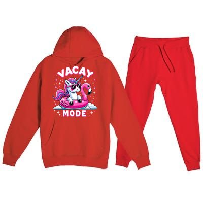 Cute Unicorn Vacay Mode Funny Family Vacation Flamingo Gift Premium Hooded Sweatsuit Set