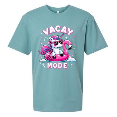 Cute Unicorn Vacay Mode Funny Family Vacation Flamingo Gift Sueded Cloud Jersey T-Shirt