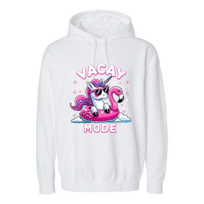 Cute Unicorn Vacay Mode Funny Family Vacation Flamingo Gift Garment-Dyed Fleece Hoodie