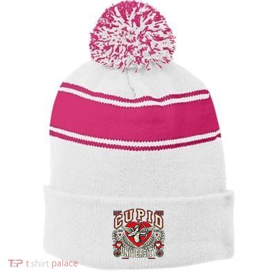 Cupid U.N.I.V.E.R.S.I.T.Y Valentine Theme Stripe Pom Pom Beanie