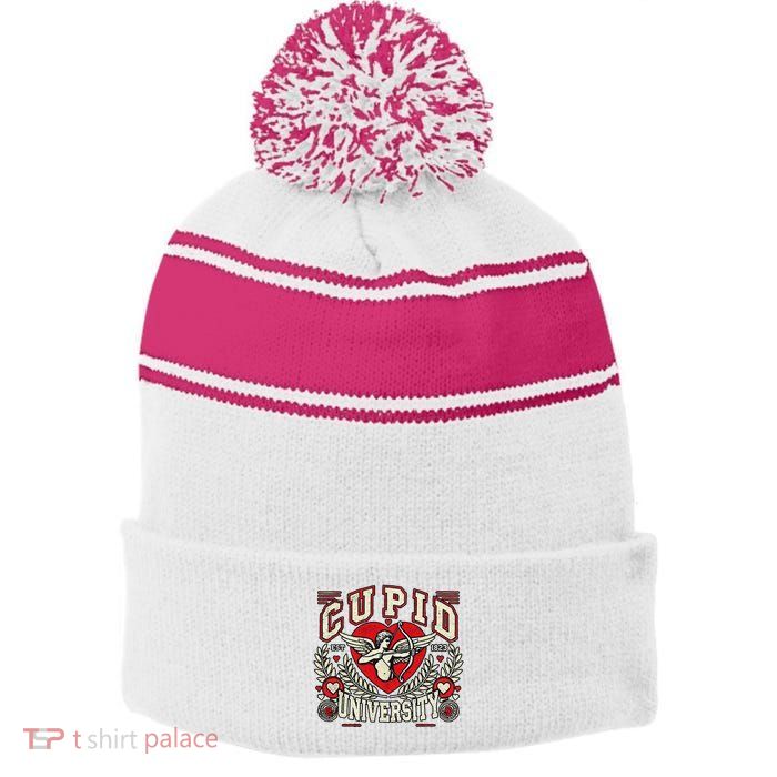 Cupid U.N.I.V.E.R.S.I.T.Y Valentine Theme Stripe Pom Pom Beanie