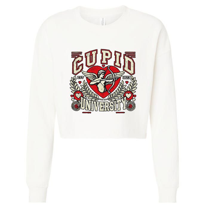 Cupid U.N.I.V.E.R.S.I.T.Y Valentine Theme Cropped Pullover Crew