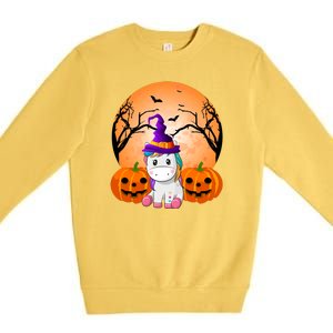 Cute Unicorn Witch Jack O Lantern Halloween Premium Crewneck Sweatshirt