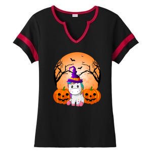 Cute Unicorn Witch Jack O Lantern Halloween Ladies Halftime Notch Neck Tee