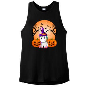 Cute Unicorn Witch Jack O Lantern Halloween Ladies PosiCharge Tri-Blend Wicking Tank