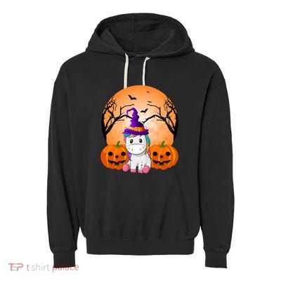Cute Unicorn Witch Jack O Lantern Halloween Garment-Dyed Fleece Hoodie