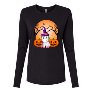 Cute Unicorn Witch Jack O Lantern Halloween Womens Cotton Relaxed Long Sleeve T-Shirt