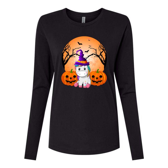 Cute Unicorn Witch Jack O Lantern Halloween Womens Cotton Relaxed Long Sleeve T-Shirt