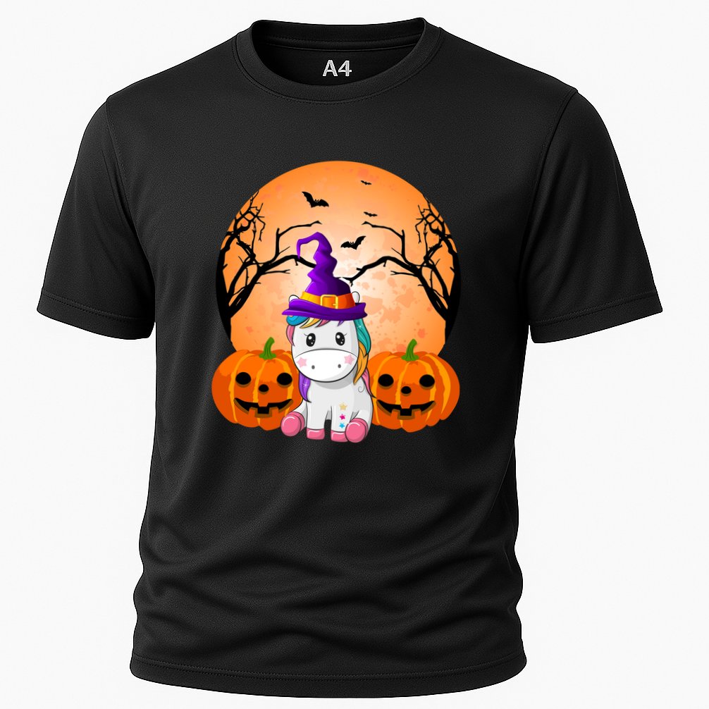 Cute Unicorn Witch Jack O Lantern Halloween Cooling Performance Crew T-Shirt