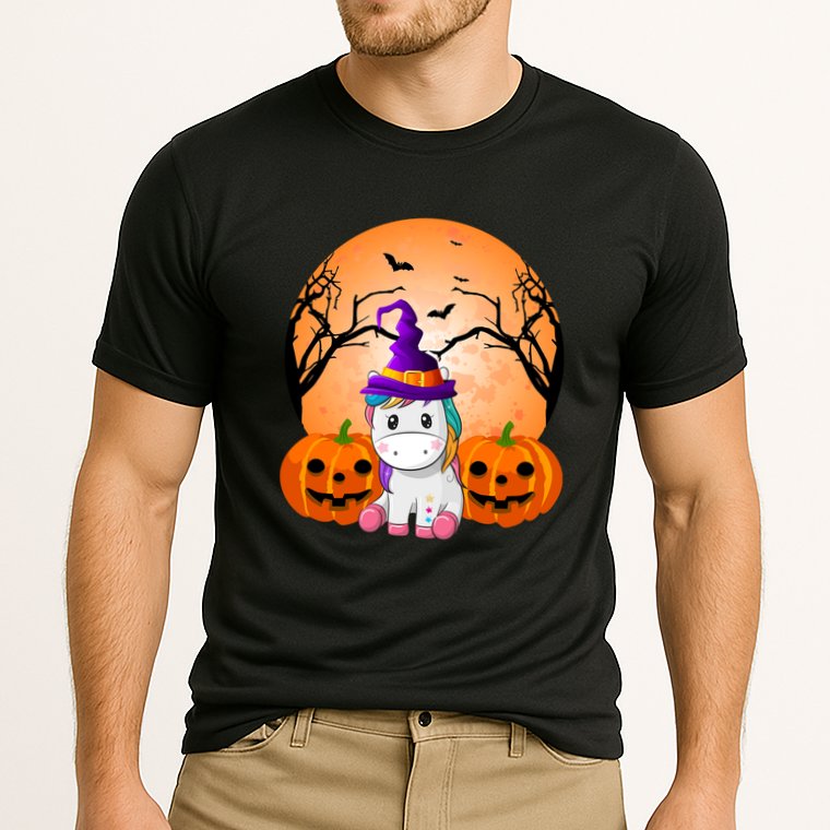 Cute Unicorn Witch Jack O Lantern Halloween Cooling Performance Crew T-Shirt