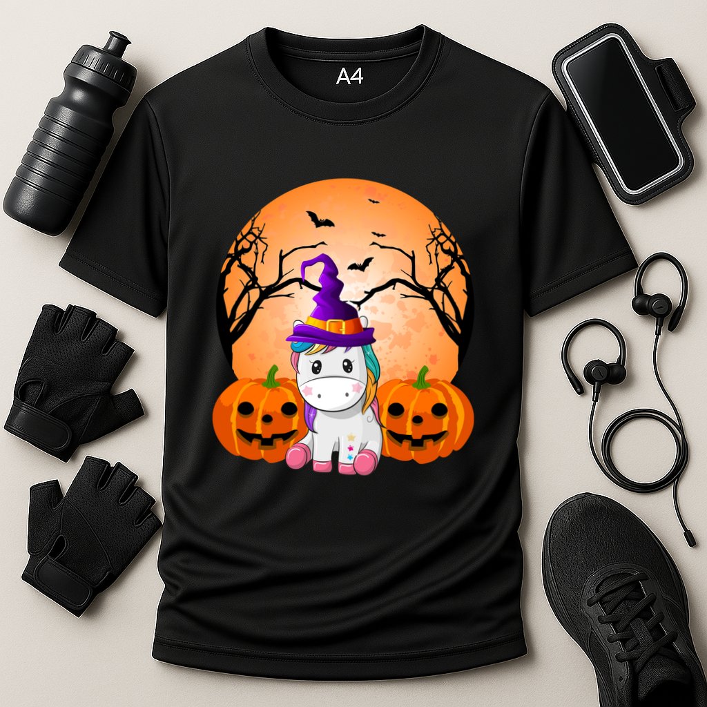 Cute Unicorn Witch Jack O Lantern Halloween Cooling Performance Crew T-Shirt