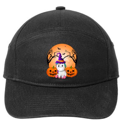 Cute Unicorn Witch Jack O Lantern Halloween 7-Panel Snapback Hat