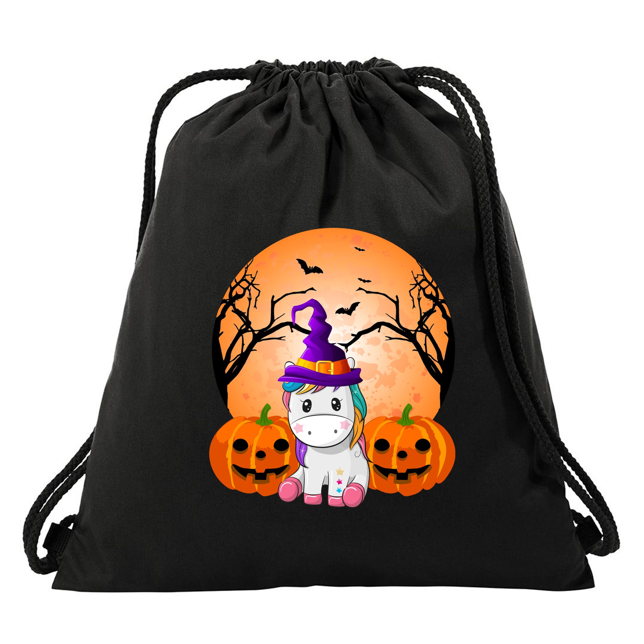Cute Unicorn Witch Jack O Lantern Halloween Drawstring Bag