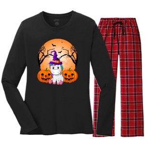 Cute Unicorn Witch Jack O Lantern Halloween Women's Long Sleeve Flannel Pajama Set 