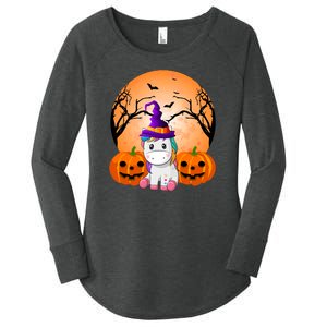 Cute Unicorn Witch Jack O Lantern Halloween Women's Perfect Tri Tunic Long Sleeve Shirt