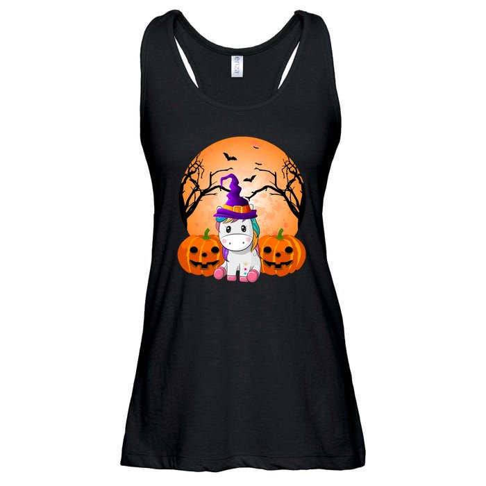 Cute Unicorn Witch Jack O Lantern Halloween Ladies Essential Flowy Tank