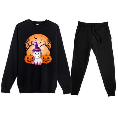 Cute Unicorn Witch Jack O Lantern Halloween Premium Crewneck Sweatsuit Set