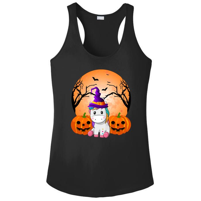 Cute Unicorn Witch Jack O Lantern Halloween Ladies PosiCharge Competitor Racerback Tank