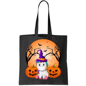 Cute Unicorn Witch Jack O Lantern Halloween Tote Bag