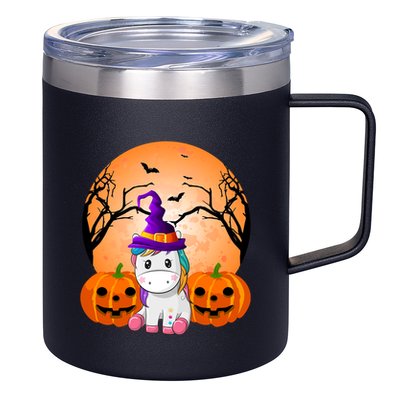 Cute Unicorn Witch Jack O Lantern Halloween 12oz Stainless Steel Coffee Mug