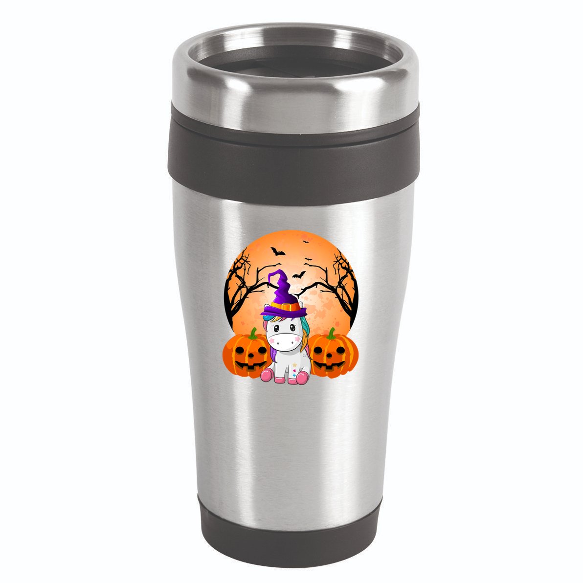 Cute Unicorn Witch Jack O Lantern Halloween 16oz Travel Tumbler