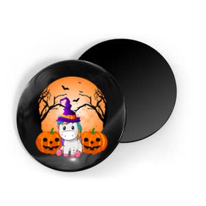 Cute Unicorn Witch Jack O Lantern Halloween Magnet