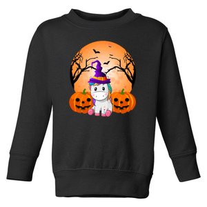 Cute Unicorn Witch Jack O Lantern Halloween Toddler Sweatshirt