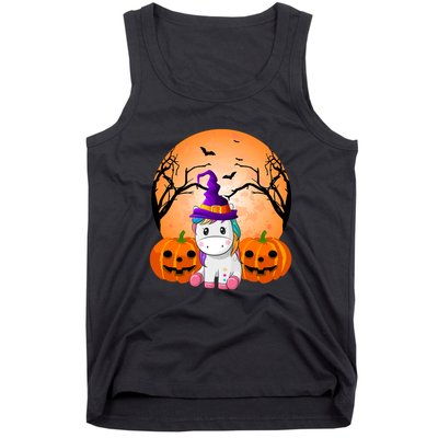 Cute Unicorn Witch Jack O Lantern Halloween Tank Top