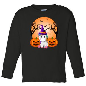 Cute Unicorn Witch Jack O Lantern Halloween Toddler Long Sleeve Shirt