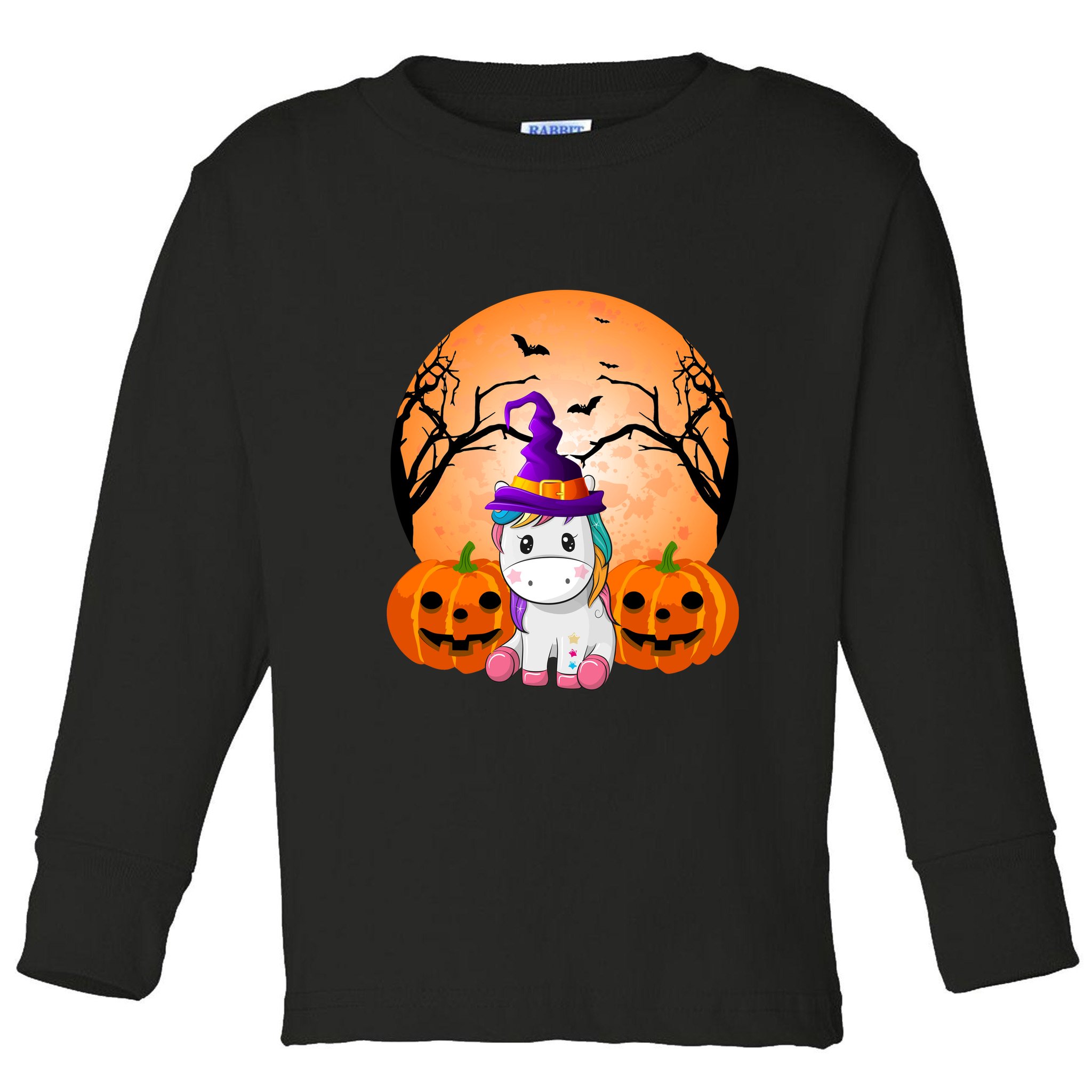 Cute Unicorn Witch Jack O Lantern Halloween Toddler Long Sleeve Shirt