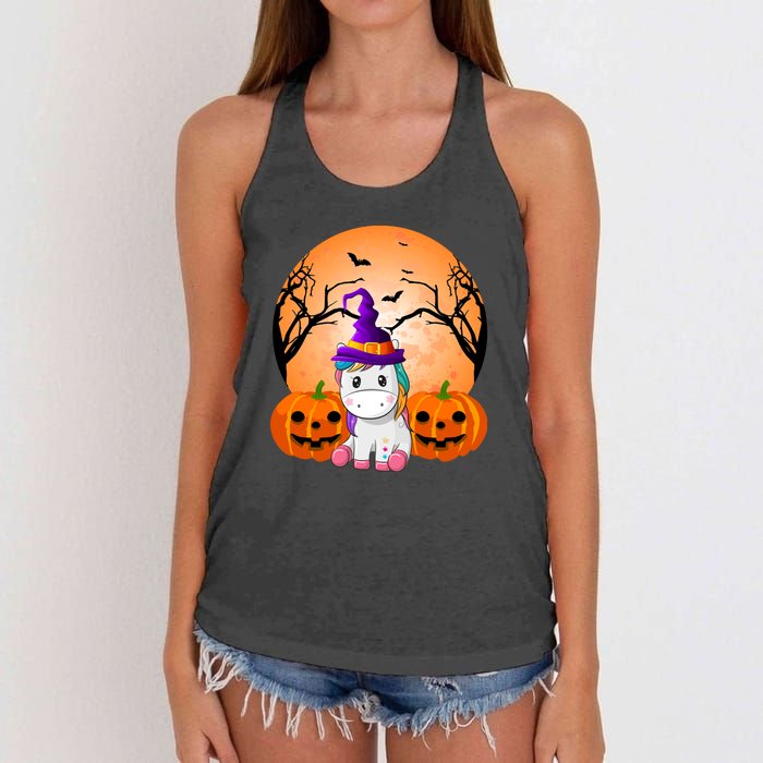 Cute Unicorn Witch Jack O Lantern Halloween Women's Knotted Racerback Tank