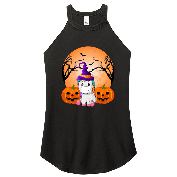 Cute Unicorn Witch Jack O Lantern Halloween Women's Perfect Tri Rocker Tank