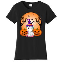 Cute Unicorn Witch Jack O Lantern Halloween Women's T-Shirt