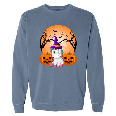 Cute Unicorn Witch Jack O Lantern Halloween Garment-Dyed Sweatshirt