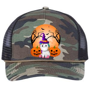 Cute Unicorn Witch Jack O Lantern Halloween Retro Rope Trucker Hat Cap