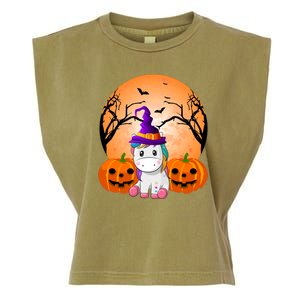 Cute Unicorn Witch Jack O Lantern Halloween Garment-Dyed Women's Muscle Tee