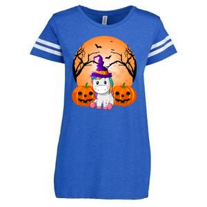 Cute Unicorn Witch Jack O Lantern Halloween Enza Ladies Jersey Football T-Shirt